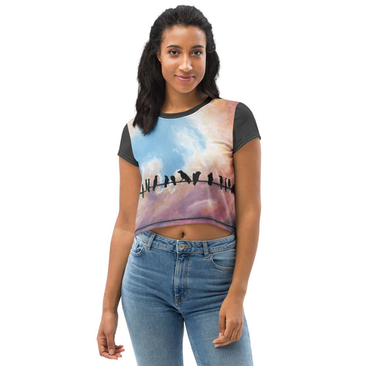 Birds on a Wire - All-Over Print Crop Tee