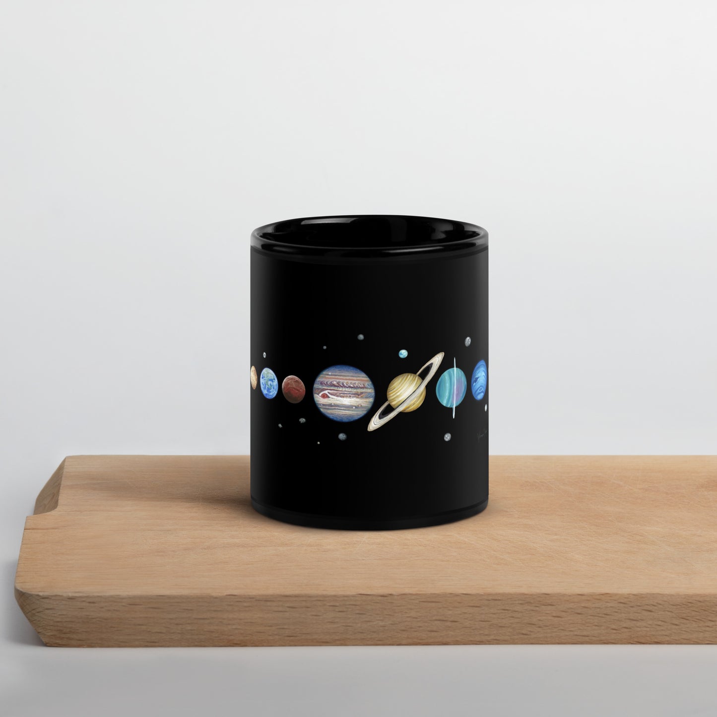 Solar System Planetary Chart - Black Glossy Mug